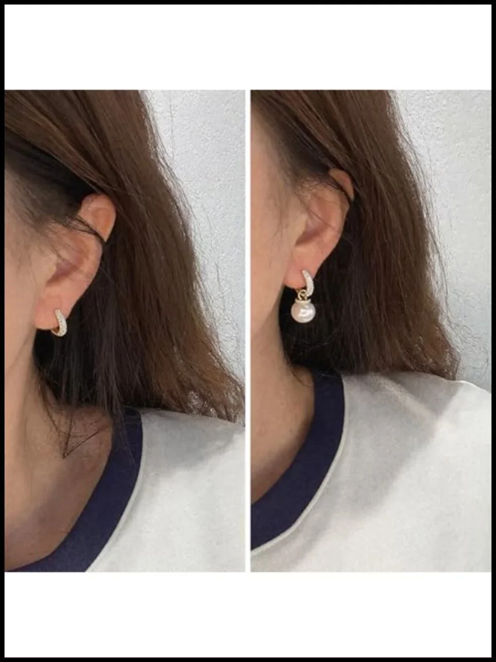 Pearl Drop Huggie Earrings Women 14K Gold Plated Dainty Cubic Zirconia Hoop
